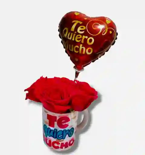 Mug De 4 Rosas Y Globo Te Quiero Mucho
