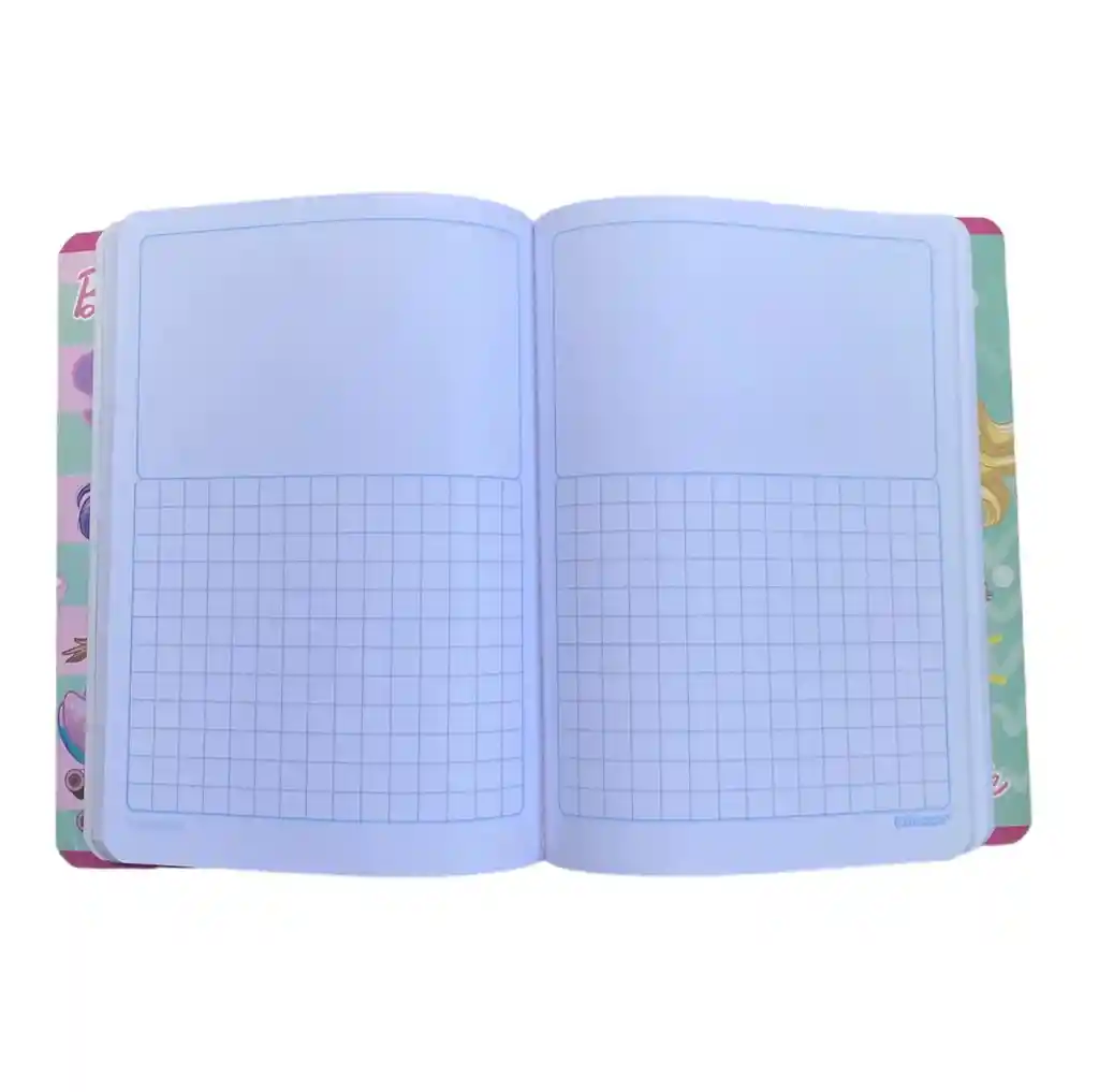 Cuaderno Cosido Con Stickers Cuadros 1 X 1 Cm Con Formato. 100 Hojas Para Niña