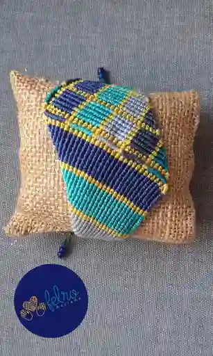Pulsera De Macramé Geométrica/pieza Única/arte De Macramé /"geometría Azul "