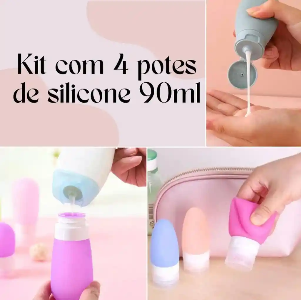 Set Viajero De Silicona X4 Botellas Para Artículos Dé Tocador - Recipiente Exprimible