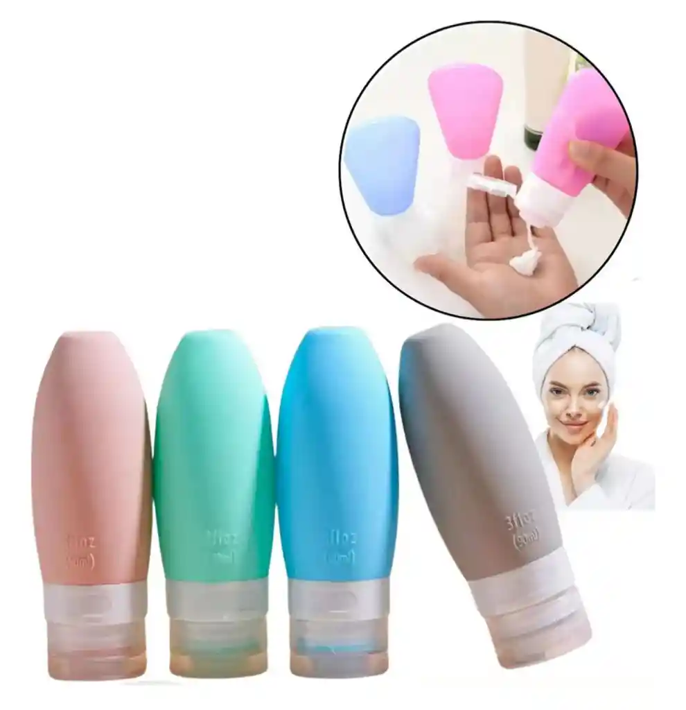 Set Viajero De Silicona X4 Botellas Para Artículos Dé Tocador - Recipiente Exprimible