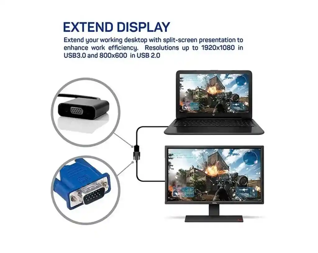 Cable Adaptador Convertidor Usb 3.0 A Vga - Soporta Usb 2.0