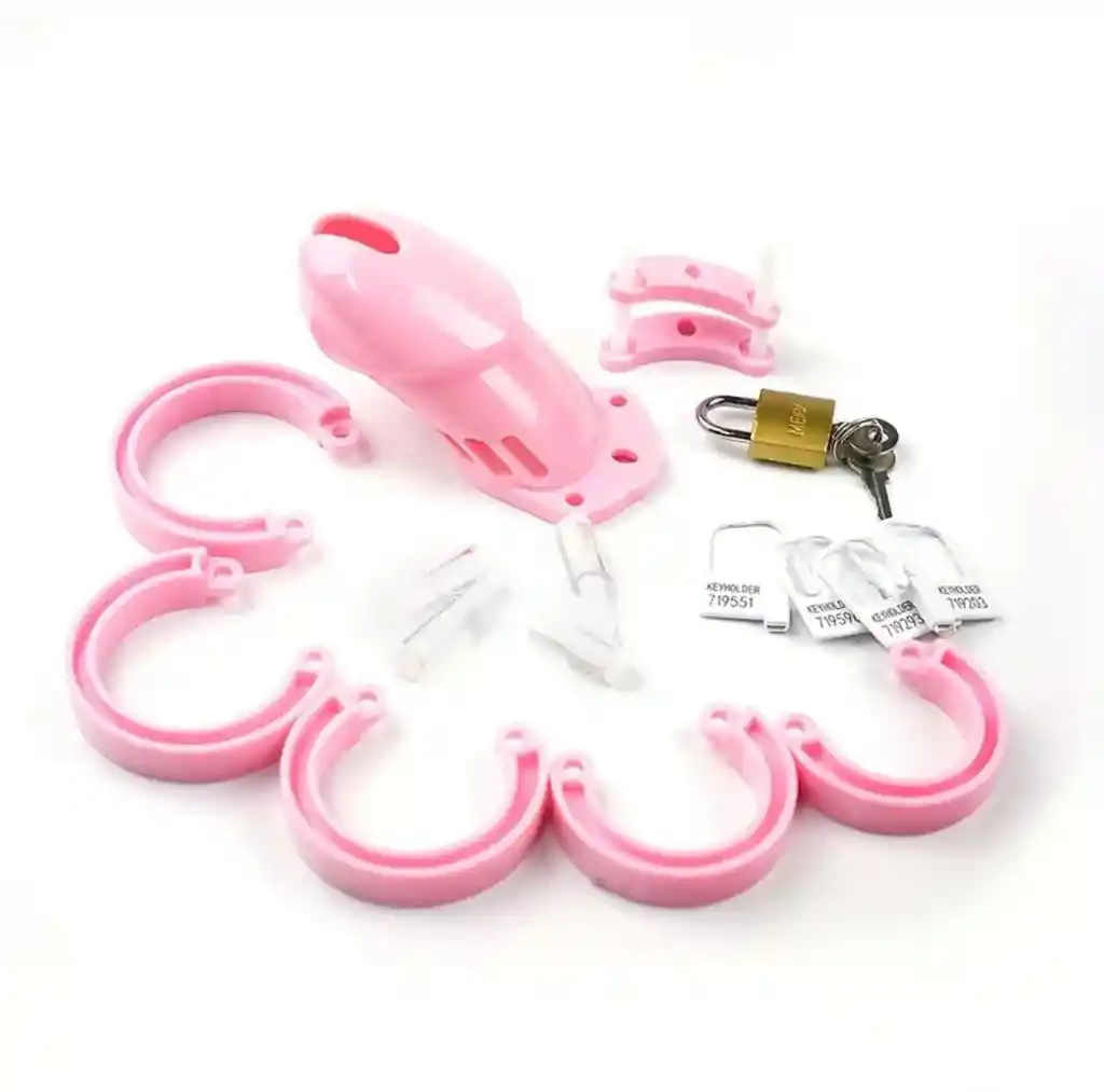 Jaula De Castidad Pink Bondage Dispositivo De Castidad Rosa Dominación Y Sumisión Kink Juguete Sexual Masculino Juego Para Adultos sadomasoquismo