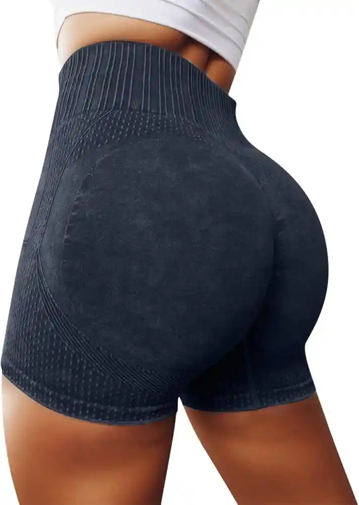 Short Gym Mujer Short Talla M Frunce Push Up Efecto Washed