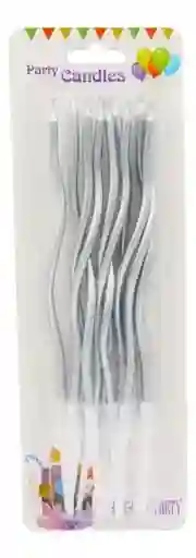 Velas Metalizadas Cumpleaños Espiral Plateadas