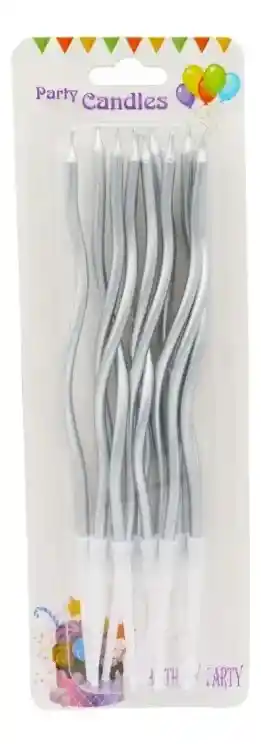 Velas Metalizadas Cumpleaños Espiral Plateadas