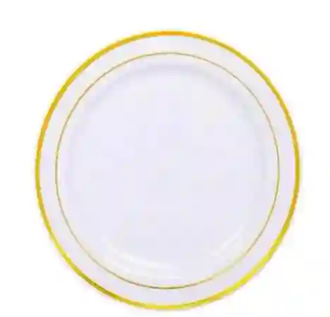 Plato Plástico Postrero Blanco Borde Dorado