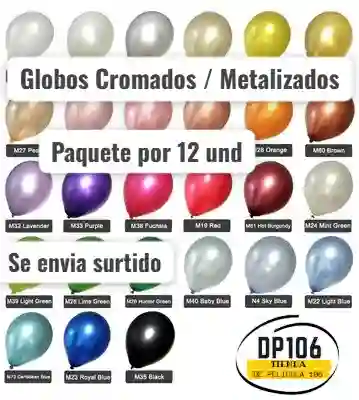 Globos Colores Metalizados Surtidos 12 Und Cromados