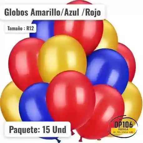 Globos Tricolor Amarillo Azul Rojo Colombia 15 Und