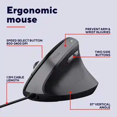 Mouse Trust Bayo Ii Alámbrico Diseño Vertical