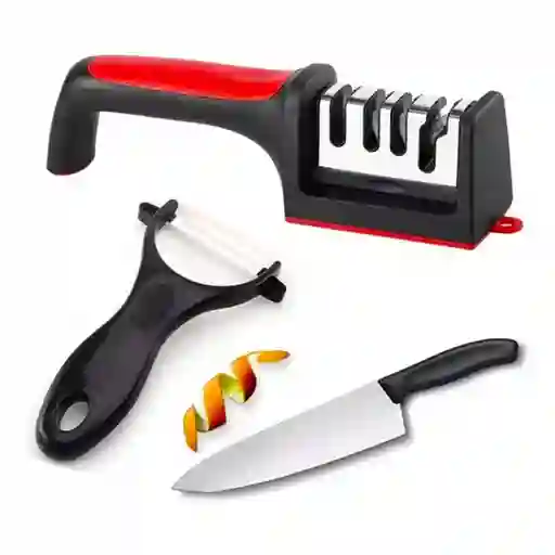 Ayudante De Cocina 3 En 1 Afilador Pela Papas Cuchillo