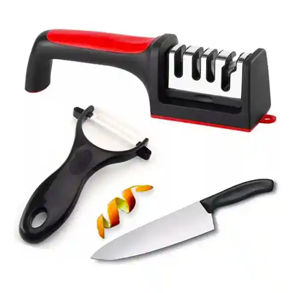 Ayudante De Cocina 3 En 1 Afilador Pela Papas Cuchillo