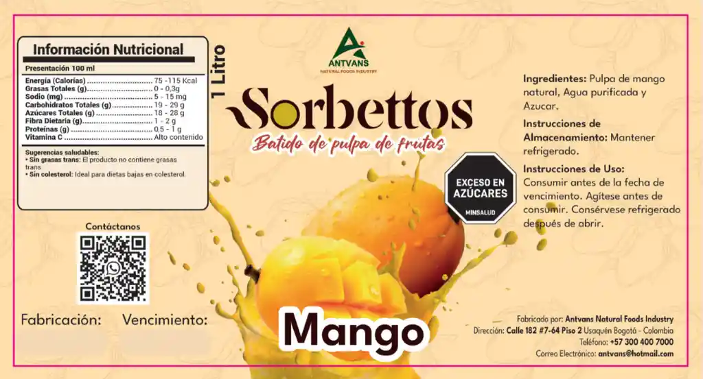 Sorbettos De Mango 1000 Ml