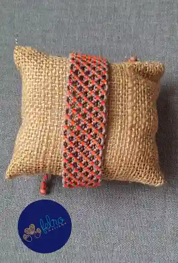 Pulsera De Macramé Hecha A Mano/ Pieza Única, Pulsera Diagonal - Esencia Salmón-rojo