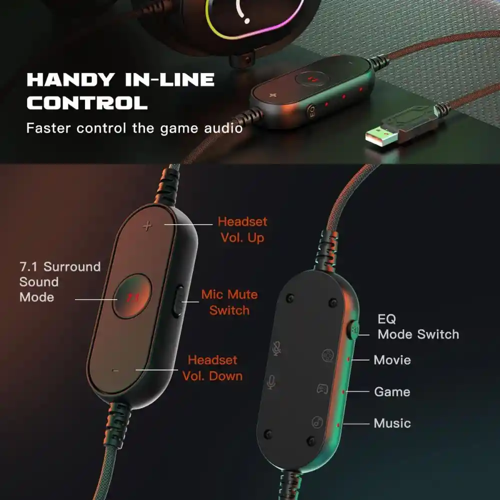 Fifine H6 Auriculares Gamer Rgb Usb Color Negro