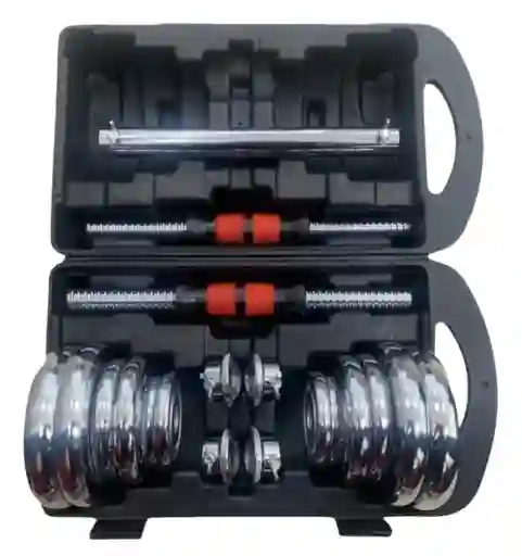 Kit De Mancuernas Cromadas De 20 Kg Con Su Barra Larga + Maletín