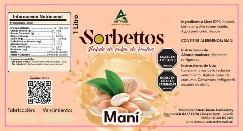 Sorbettos De Maní 1000 Ml