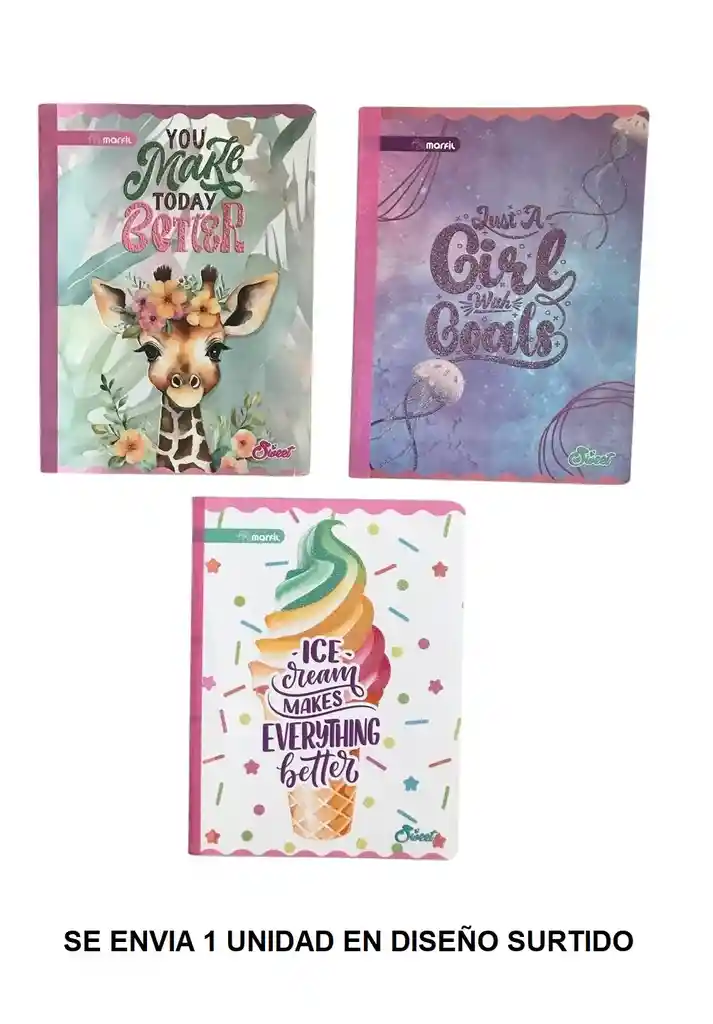 Cuaderno Cosido Rayado Para Niña Con Stickers 100 Hojas