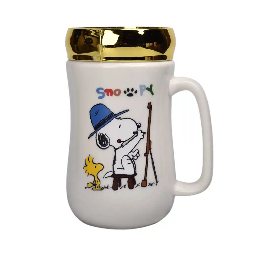 Mug Pocillo Ceramica Con Tapa Espejo Personaje 400ml Dim:7x7x13