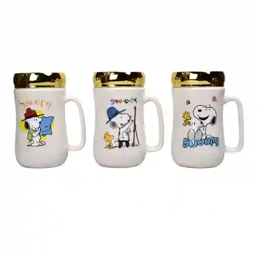 Mug Pocillo Ceramica Con Tapa Espejo Personaje 400ml Dim:7x7x13