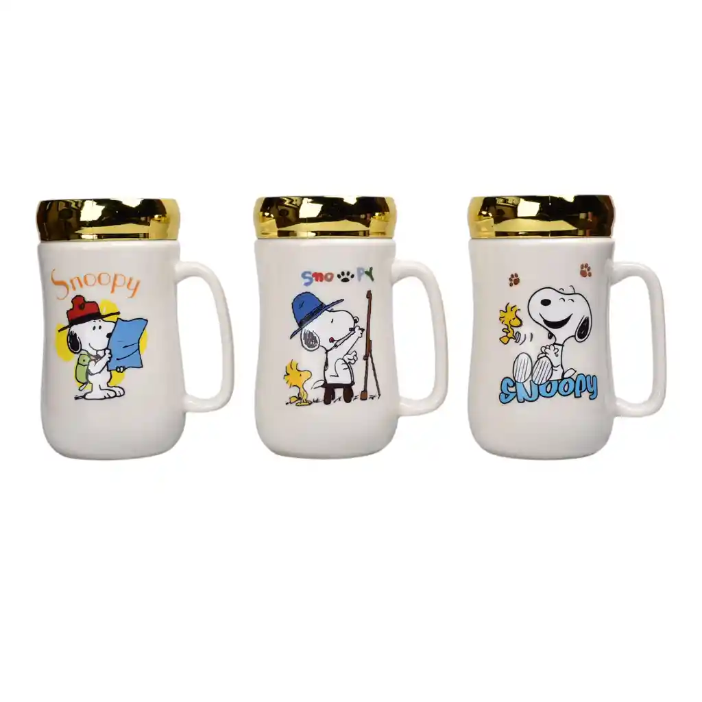 Mug Pocillo Ceramica Con Tapa Espejo Personaje 400ml Dim:7x7x13