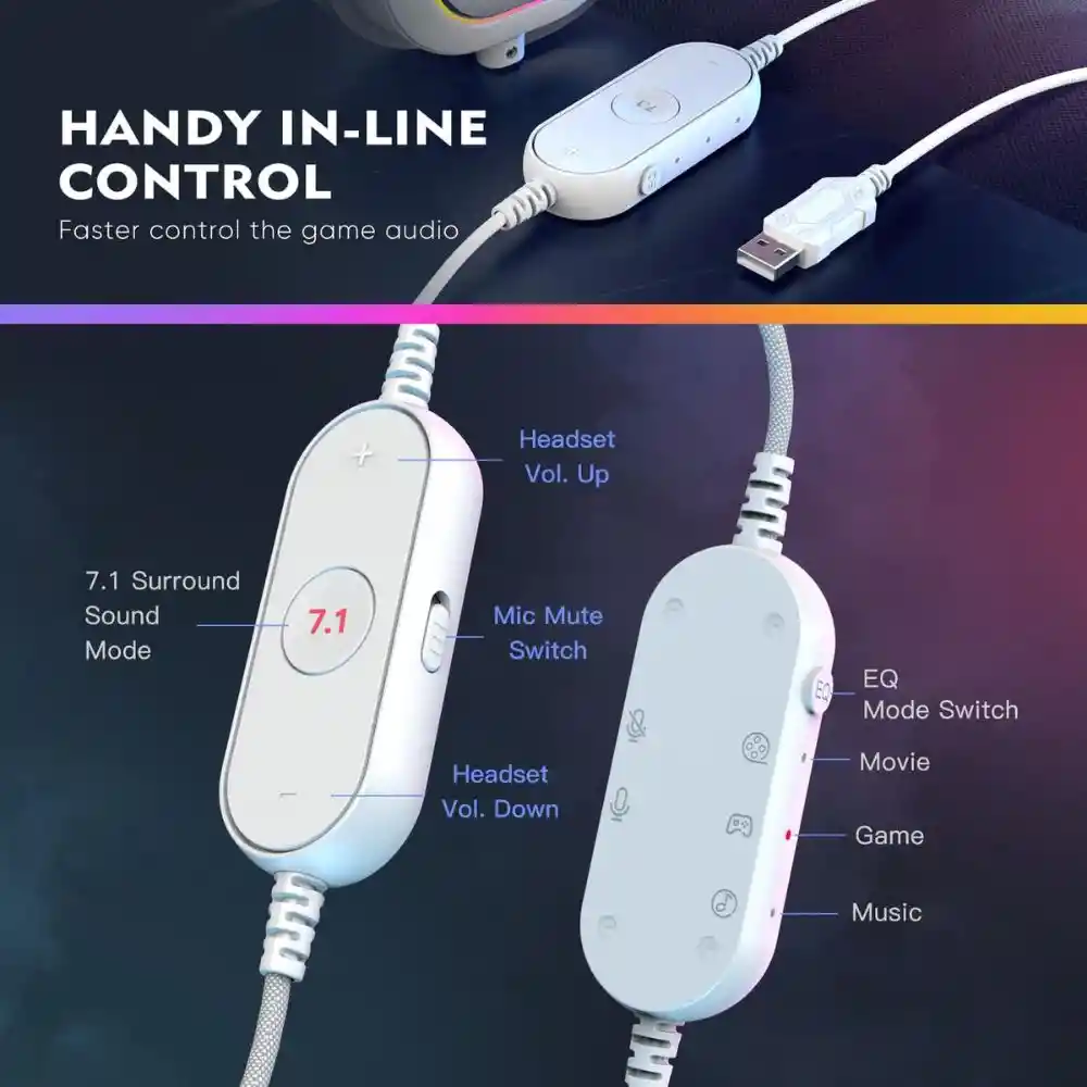 Fifine H6 Auriculares Gamer Rgb Usb Color Blanco
