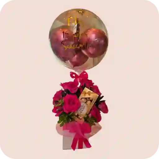 Sembrado De 10 Rosas + Chocolate Ferrero X8 & Globo Premium