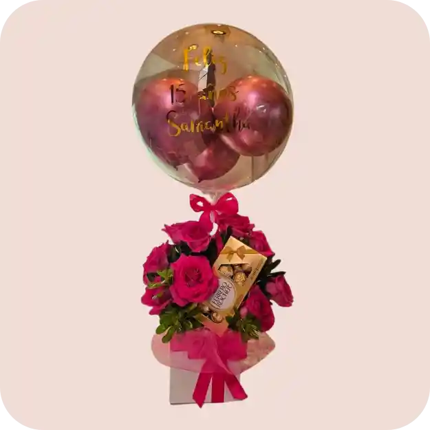 Sembrado De 10 Rosas + Chocolate Ferrero X8 & Globo Premium