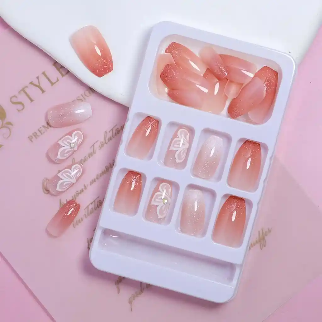 Uñas Postizas Profesionales Decoradas Medianas Gel Polish X12 Unds