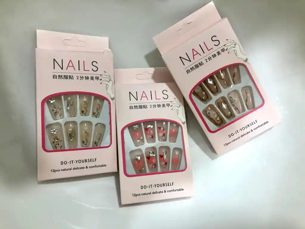 Uñas Postizas Profesionales Decoradas Medianas Gel Polish X12 Unds