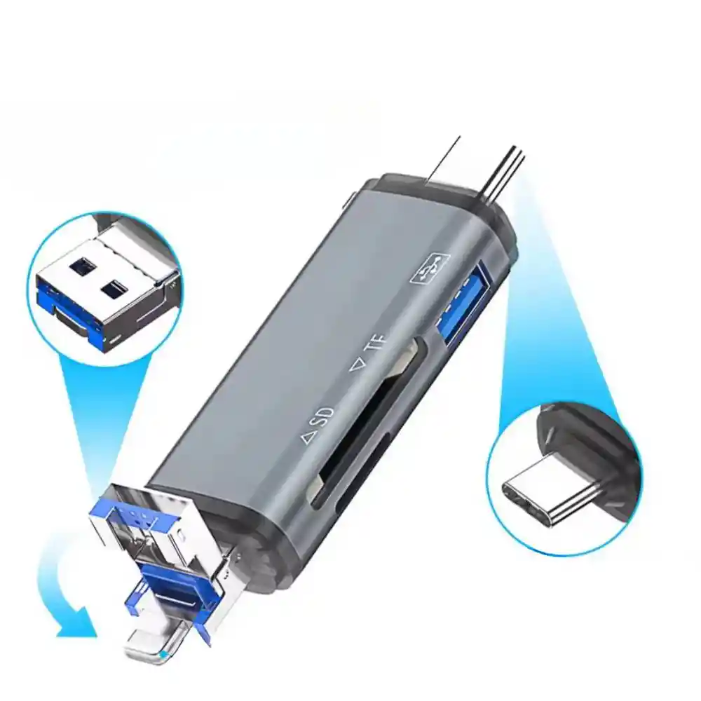 Adaptador Convertidor Multipuerto 6 En 1 Tipo C Usb Lightning A Sd Micro Sd Usb