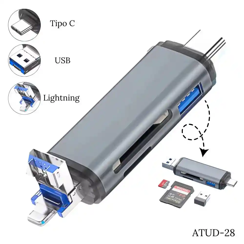 Adaptador Convertidor Multipuerto 6 En 1 Tipo C Usb Lightning A Sd Micro Sd Usb