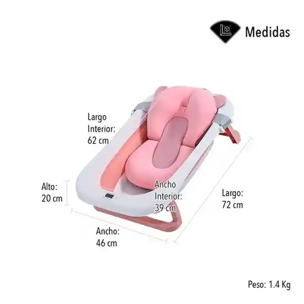 Bañera Plegable Con Termómetro Y Cojín En Silicona Rosada
