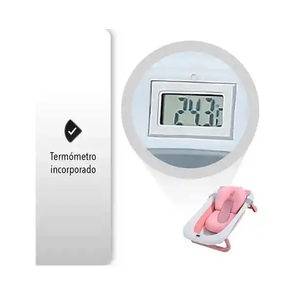 Bañera Plegable Con Termómetro Y Cojín En Silicona Rosada