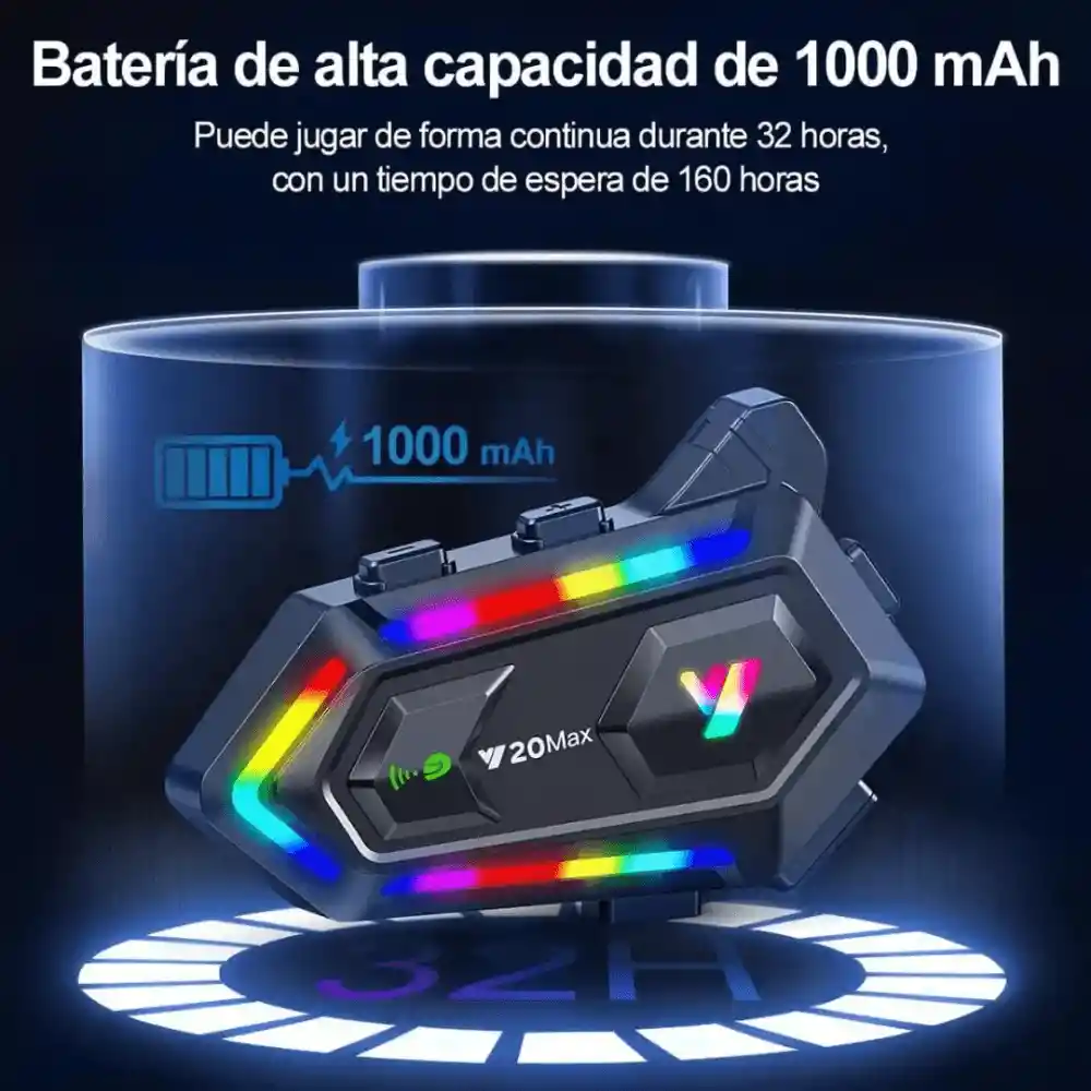 Intercomunicador Casco Moto Llamada Bluetooth Kr-m2 Luz Rgb