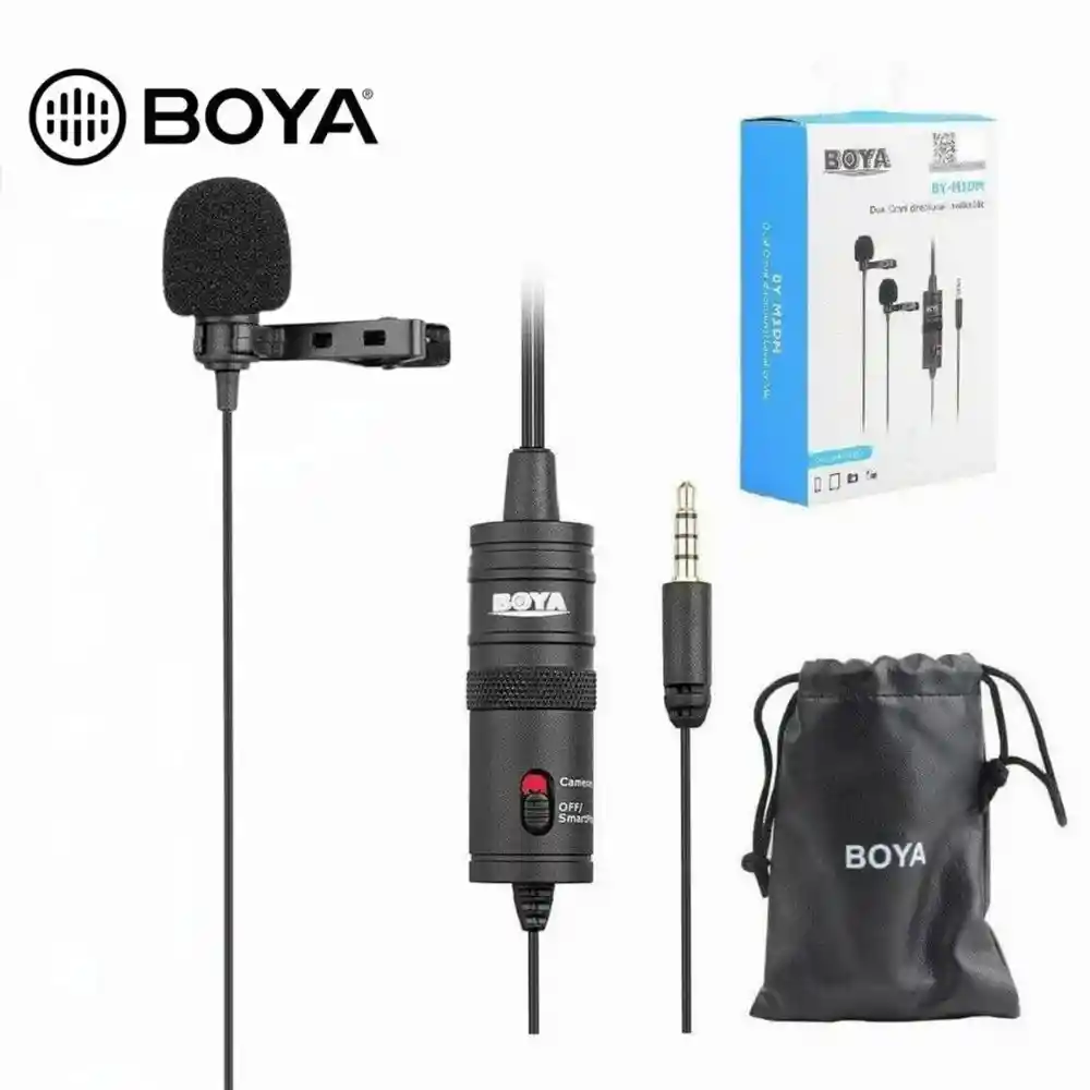 Microfono De Solapa Alambrico Boya By-m1 Entrada 3.5 Mm + Adapatador Jack 6.5 Mm