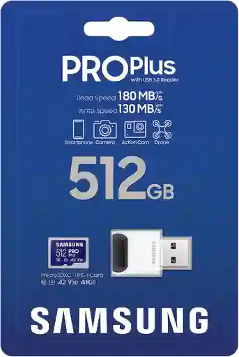 Tarjeta De Memoria Samsung Pro Plus 512 Gb Hasta 180 Mb/s + Lector Usb