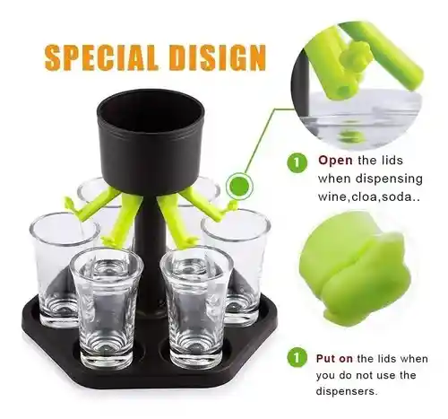 Dispensador De Licor Y Soporte De 6 Chupitos De Plástico