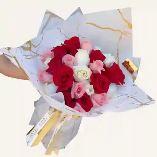 Bouquet De Rosas Rosado, Rojo Y Salmon X 24 Rosas