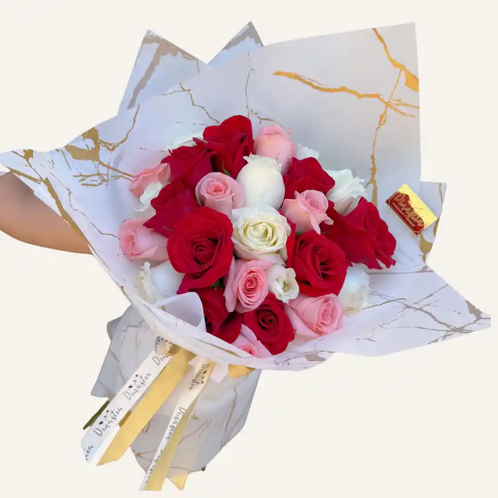 Bouquet De Rosas Rosado, Rojo Y Salmon X 24 Rosas