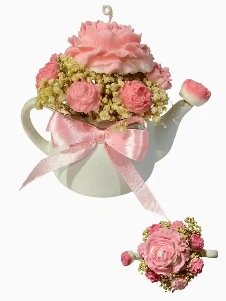 La Tetera Encantada - Ramo De Flores Pegonias Y Rosas En Vela - Regalos De Amor Y Amistad			