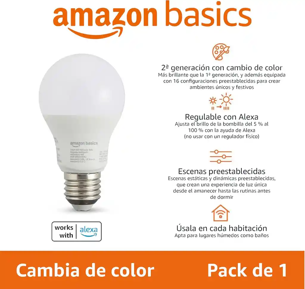 Bombillo Inteligente Wifi Amazon Luz Led Multicolor Funciona Con Alexa