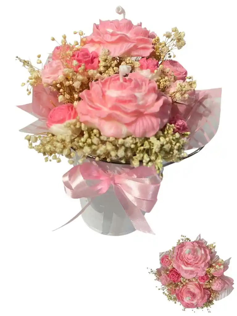 Alma De Rosa Corazon De Pegonia- Ramo De Flores Pegonias Y Rosas En Vela - Regalos De Amor Y Amistad			