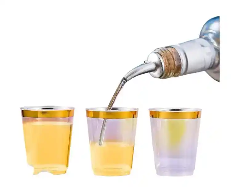 Vaso 10 Onzas Plastico Con Borde Dorado