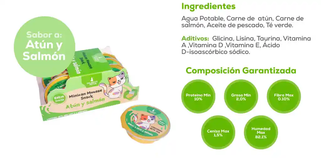 Snack Minican Mousse Alimento Para Gato Caja * 6 Unidades Sabor A Atún Y Salmón