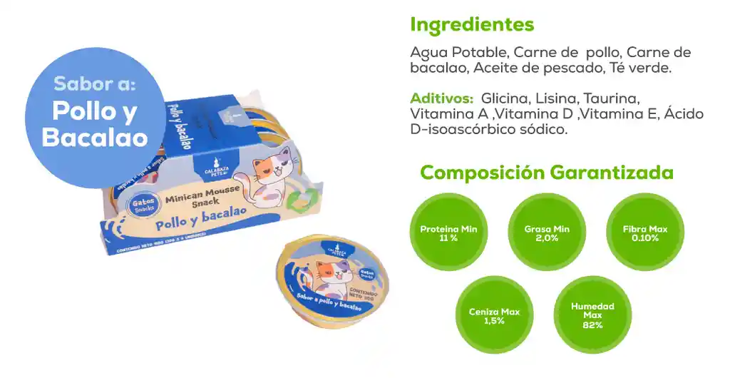 Snack Minican Mousse Alimento Para Gato Caja * 6 Unidades Sabor A Pollo Y Bacalao