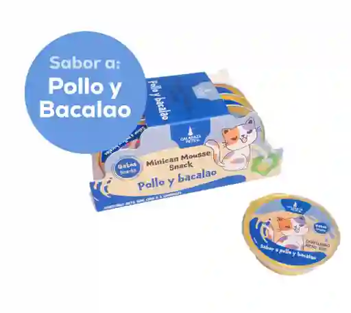 Snack Minican Mousse Alimento Para Gato Caja * 6 Unidades Sabor A Pollo Y Bacalao