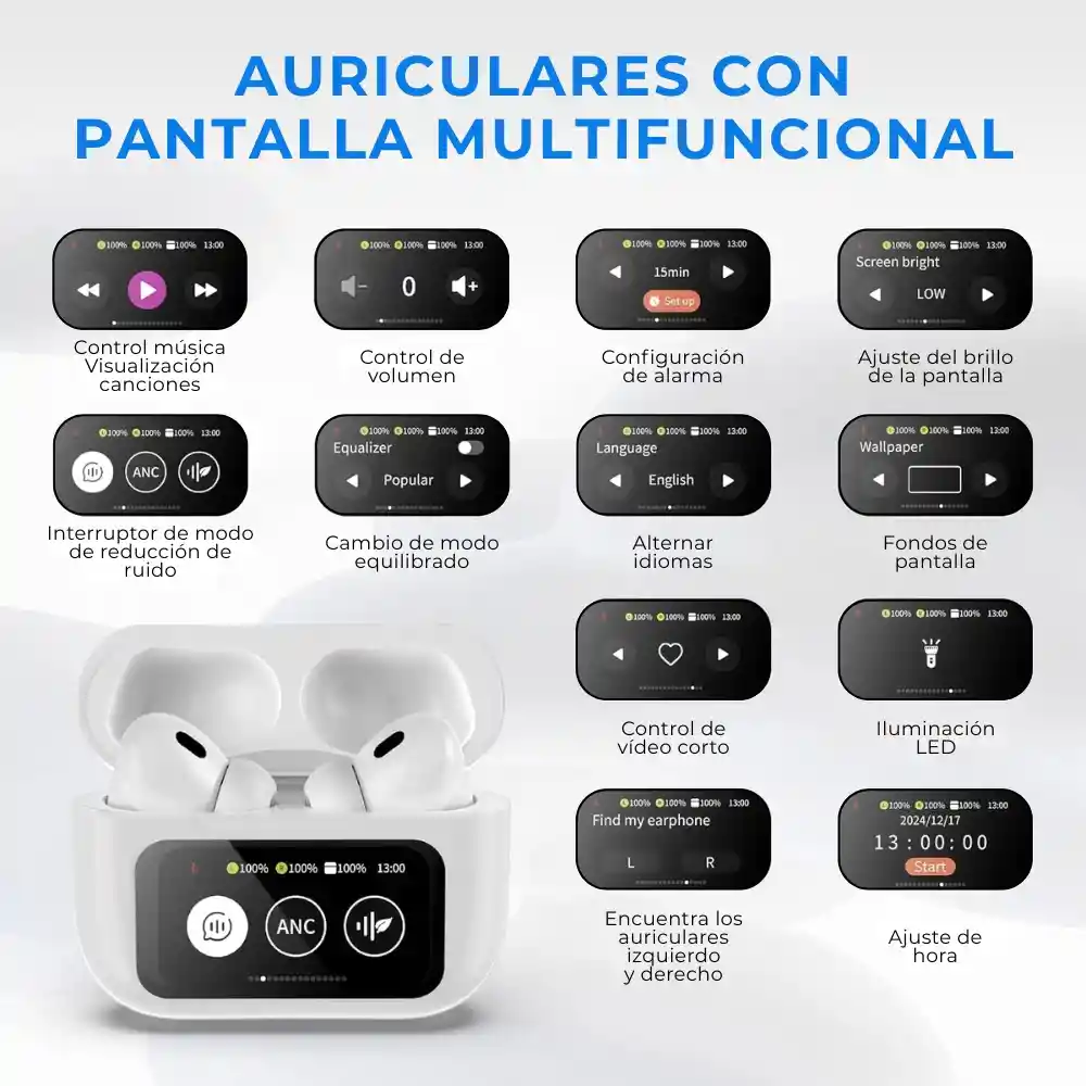 Audífonos Pro 2da Bluetooth Inalámbricos Pantalla Táctil Anc