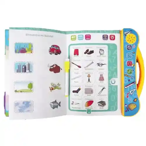 Libro Didáctico Interactivo Aprendizaje Bilingüe Para Niños Color Blanco/celeste