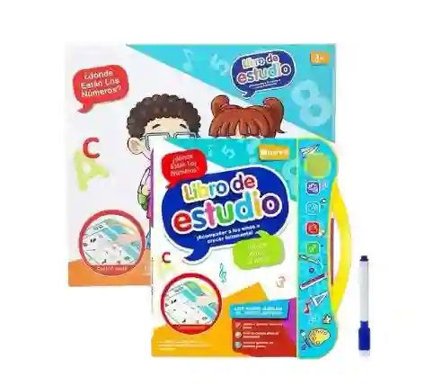Libro Didáctico Interactivo Aprendizaje Bilingüe Para Niños Color Blanco/celeste